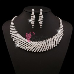 Colier cu cercei AS30AA Argintiu cu cristale din sticla